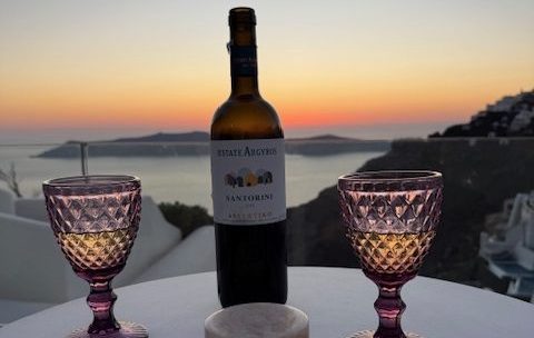 Santorini sunset and winery