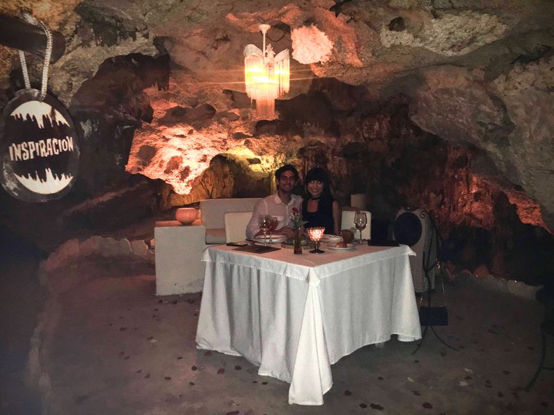 Dining in Cenote at Alux, Playa del Carmen