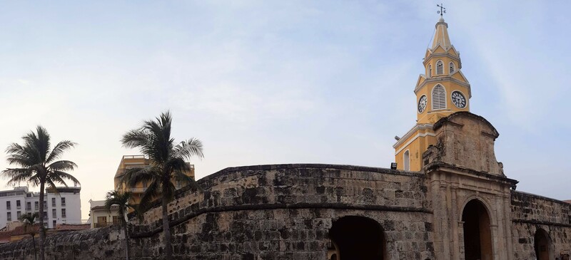 CLock tower entrance to the walled city in Cartagena